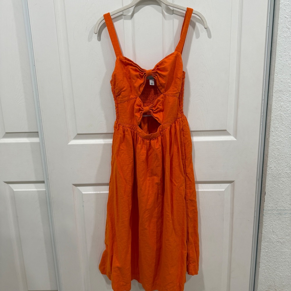 Noel for Target Orange Linen Blend Bow Front Cutout Midi‎ Dress Small